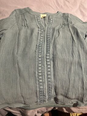 Wallflower Dusty Blue Crinkle Peasant Blouse